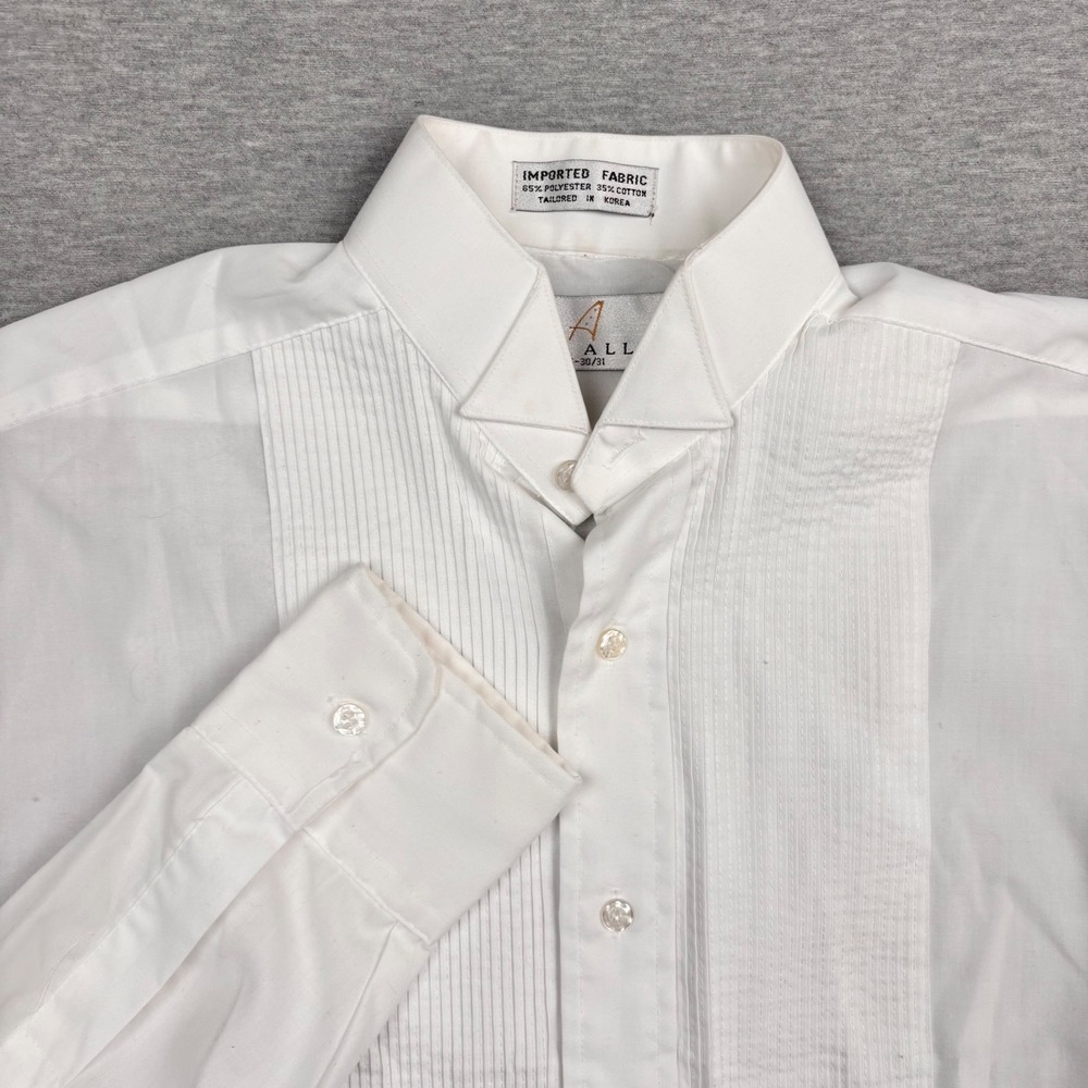 Neil Allyn Mens White Wing Tip Collar Pleated Bib Front Tuxedo Shirt S 30/31
